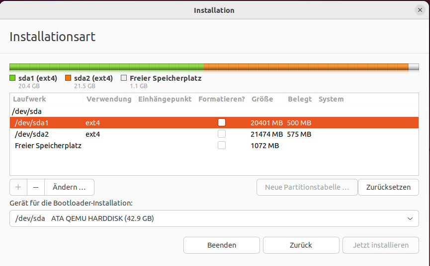 Ubuntu Installation Method - Partitions
