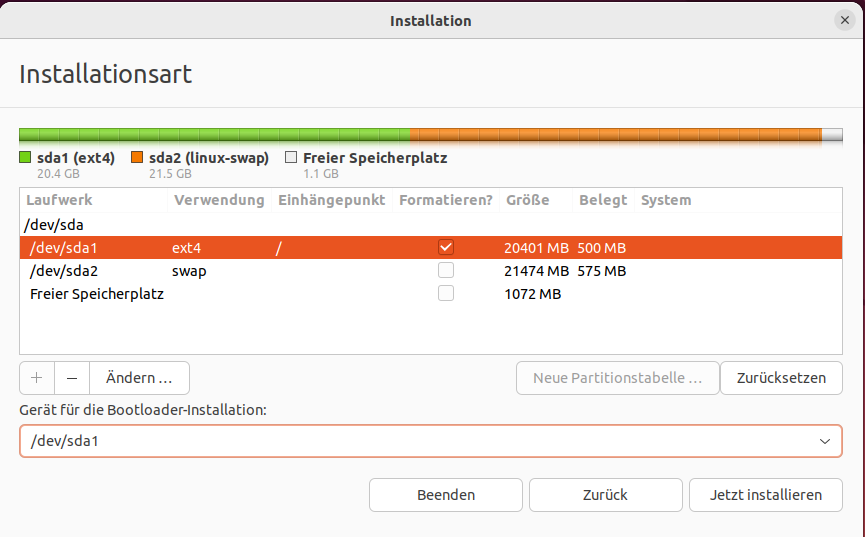Ubuntu Installation Method - Partitions Overview