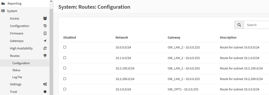 Firewall: Routes for subnets