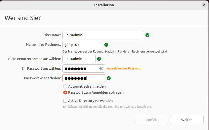 Ubuntu Installation: linuxadmin user