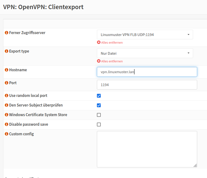 OpenVPN Client: Export configuration