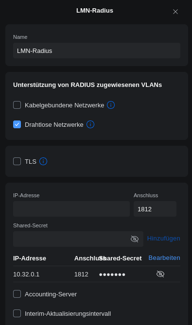 Radius: Einstellungen