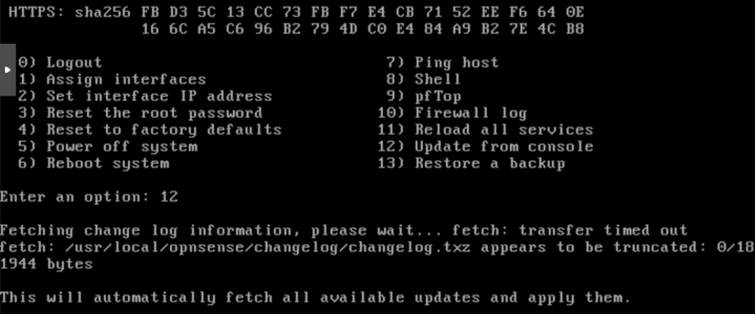 OPNsense: Fehlermeldung timeout