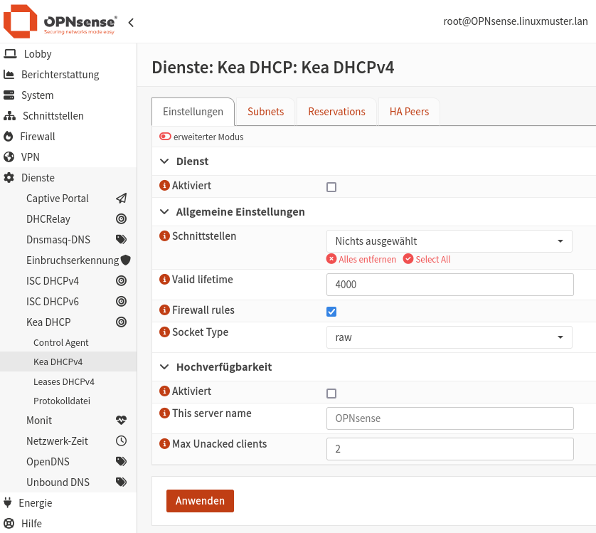 OPNsense: GUI - deactivate Kea DHCP