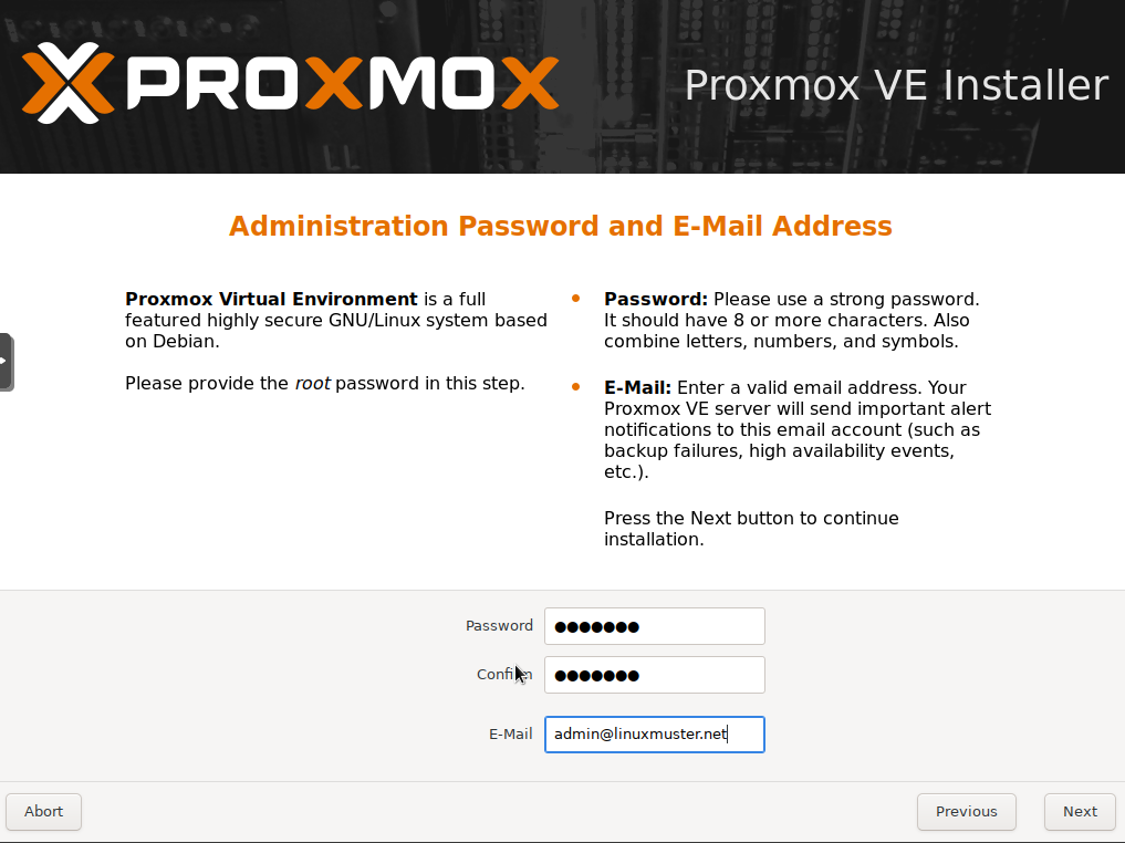 Proxmox Installation Admin-Passwort