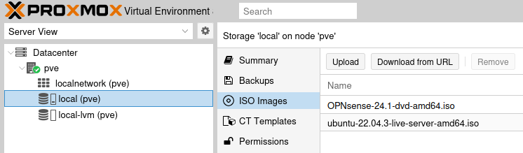 Proxmox ISO Images folder view
