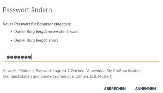 Change exam password for users