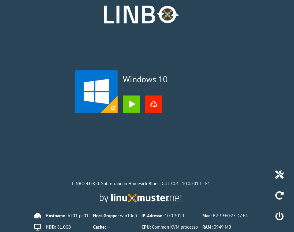 LINBO start screen afte pxe boot