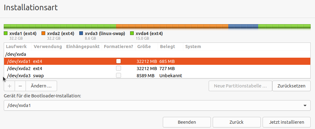 Ubuntu Installation Method - Partitions