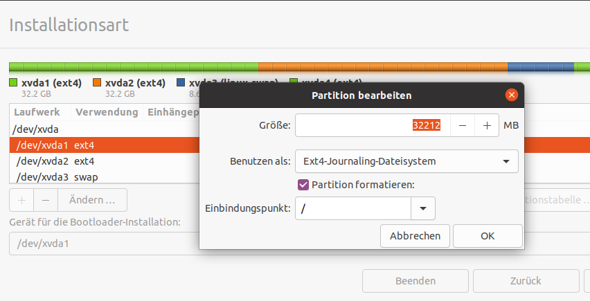 Ubuntu Installation Method - Partition Settings