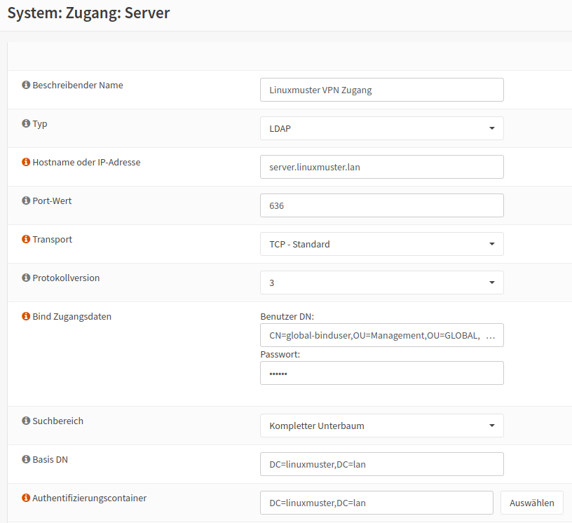 Settings VPN LDAP-Serer