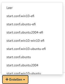 WebUI menue linbo create start template
