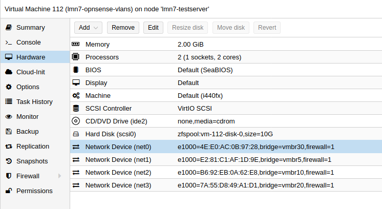 Proxmox OPNsense® NICS VLAN Bridges