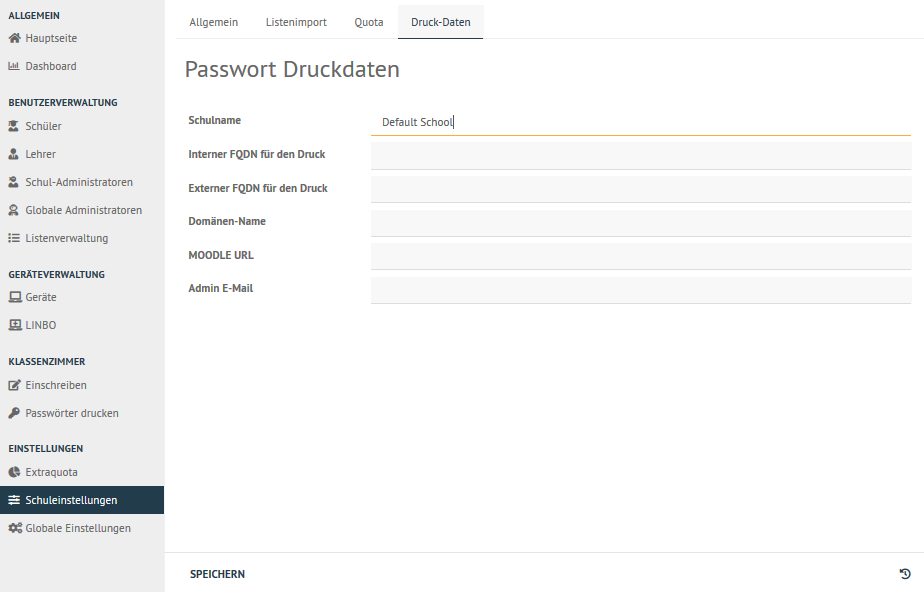 Einstellungen für das Drucken Benutzerdaten