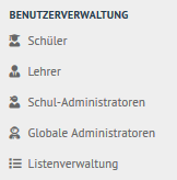 Menüeinträge der Benutzerveraltung