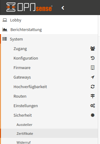 System-Security-Certificates: Menue item
