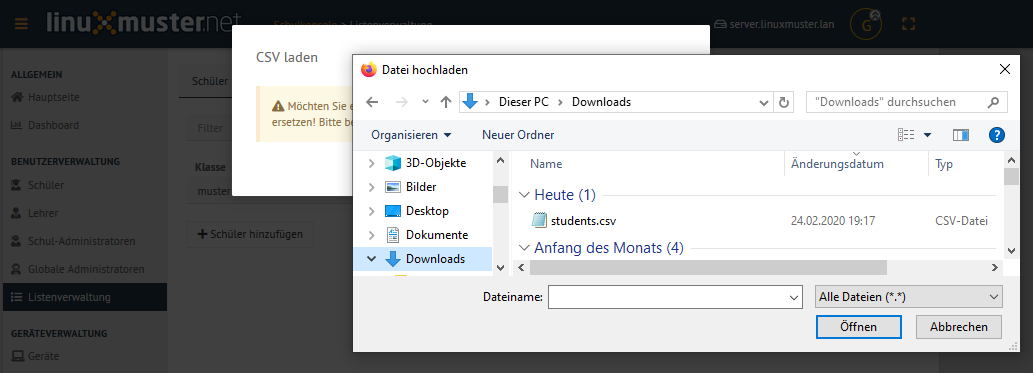 Upload folder for csv file