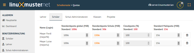 Schüler-Quota: Übersicht