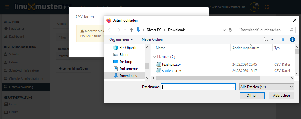 Upload teachers.csv folder