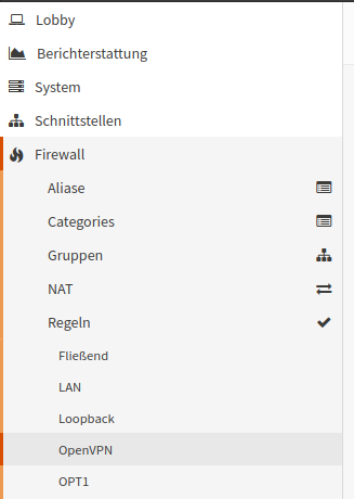 Rule: OpenVPN Menue