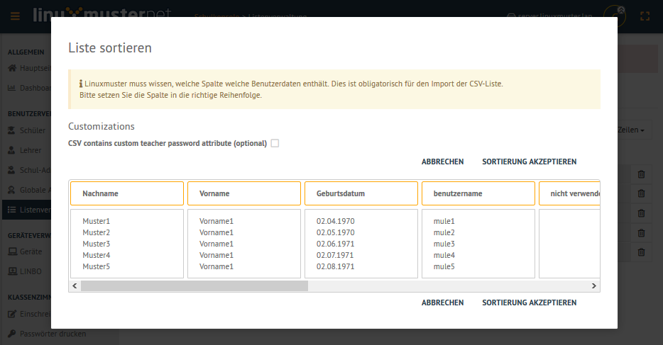 Upload teachers.csv check list items