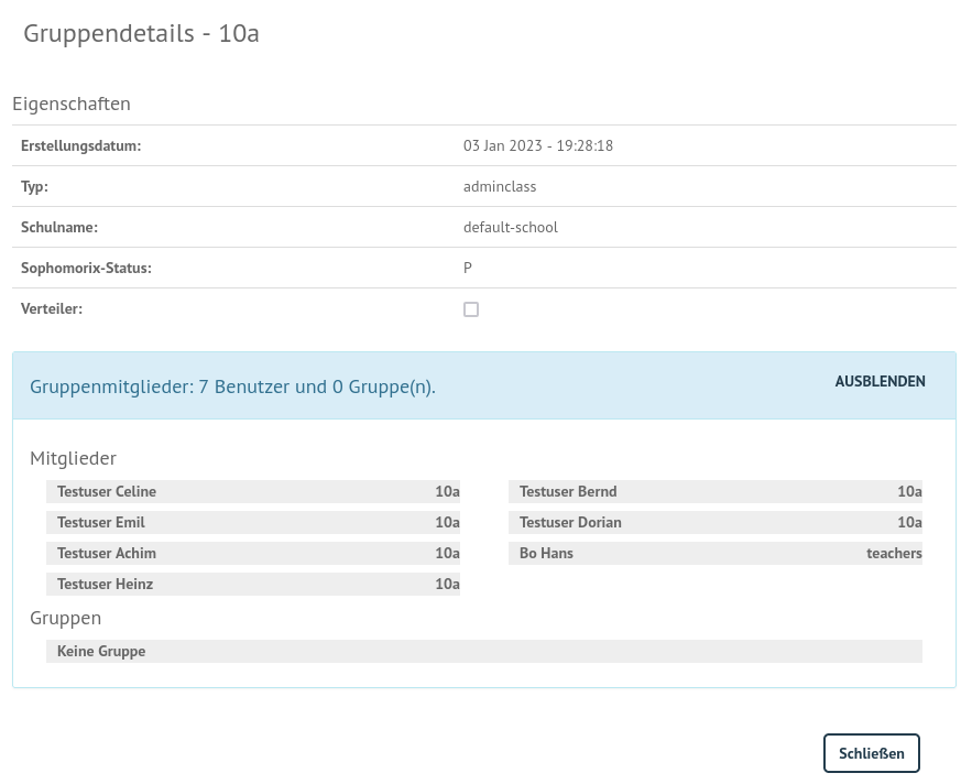 WebUI Details for School Classes