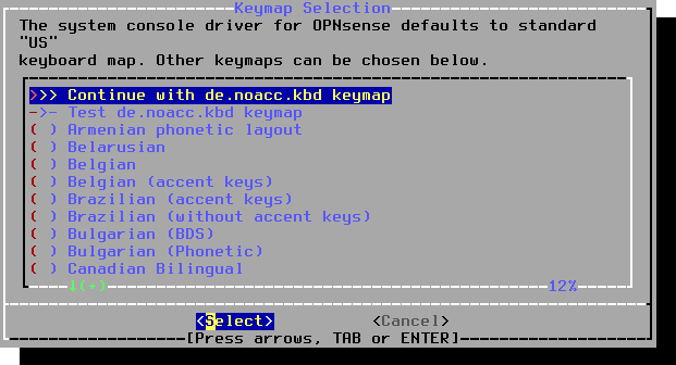 OPNsense: continue with keymap