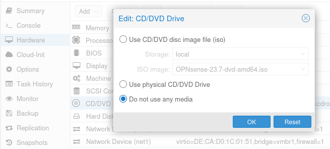 OPNsense: Unmount CD