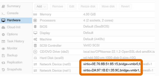 Proxmox-GUI: Network Devices