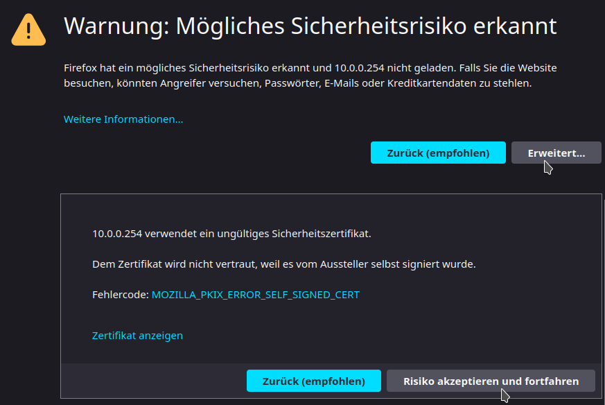 OPNsense: GUI - certificate warning