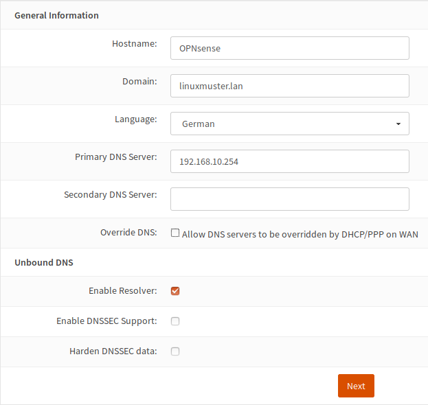 OPNsense: GUI - setup genreral information