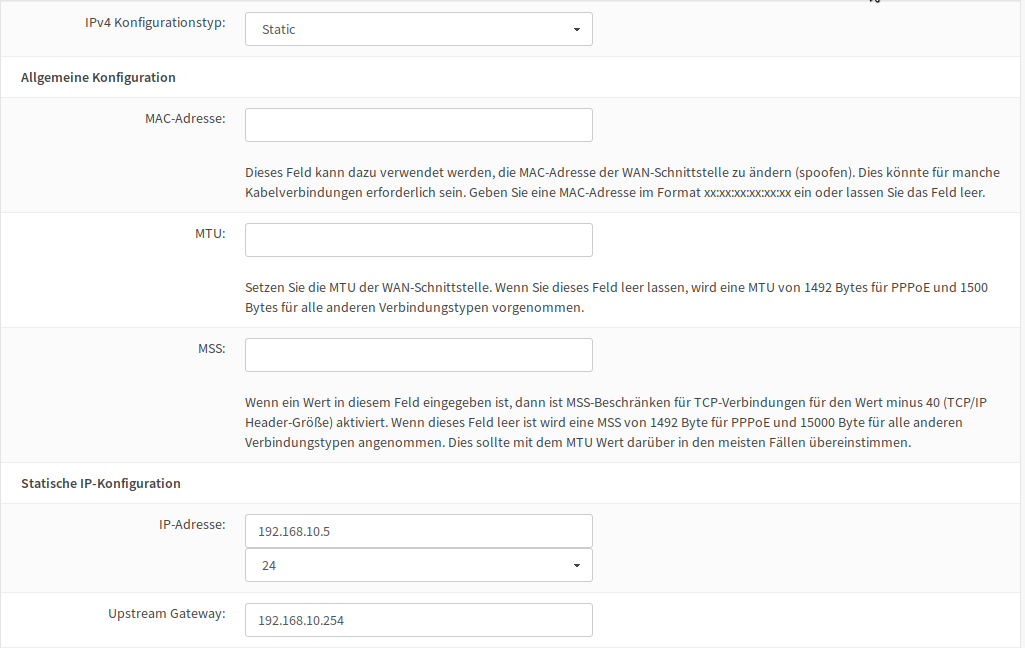 OPNsense: GUI - WAN NIC