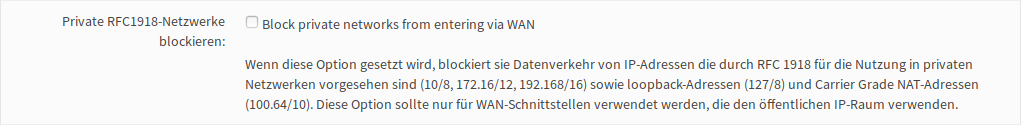 OPNsense: GUI - RFC1918 networks