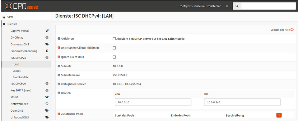 OPNsense: GUI - deactivate ISC DHCP