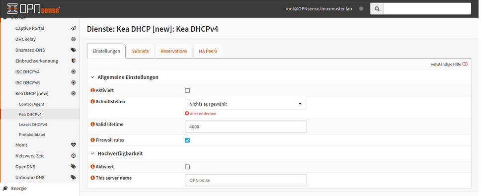 OPNsense: GUI - deactivate Kea DHCP