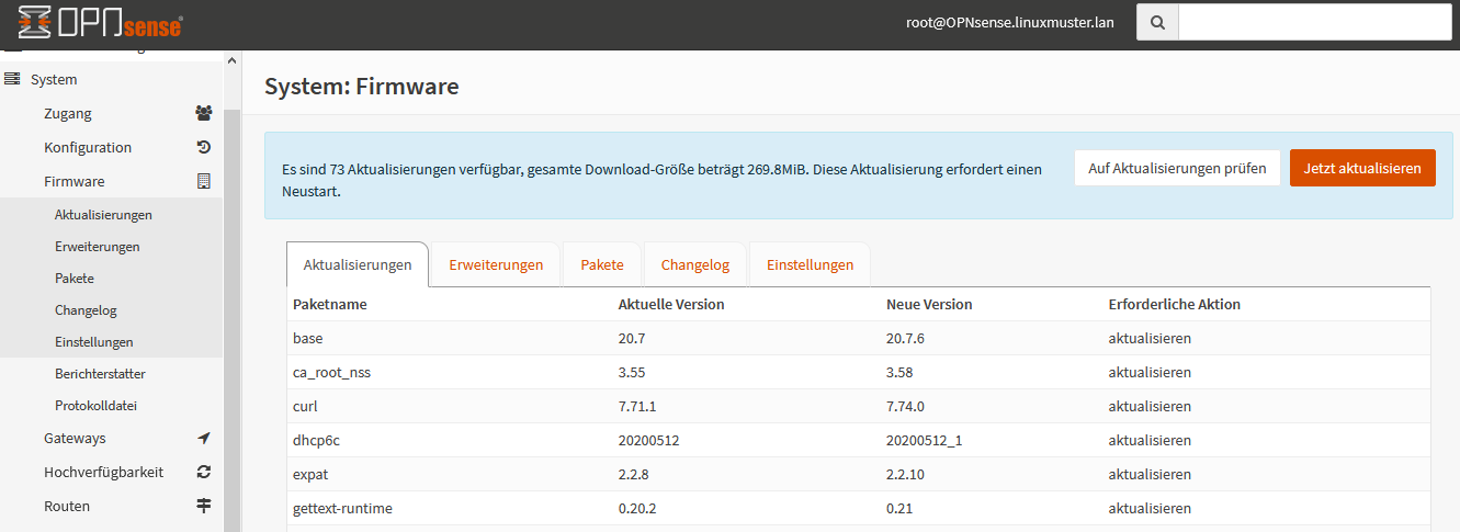 OPNsense: GUI - updates available