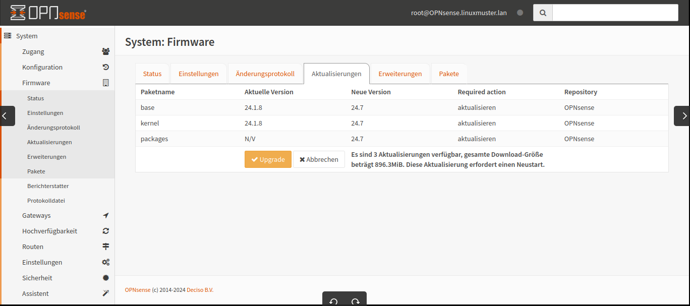 OPNsense: GUI - updates available