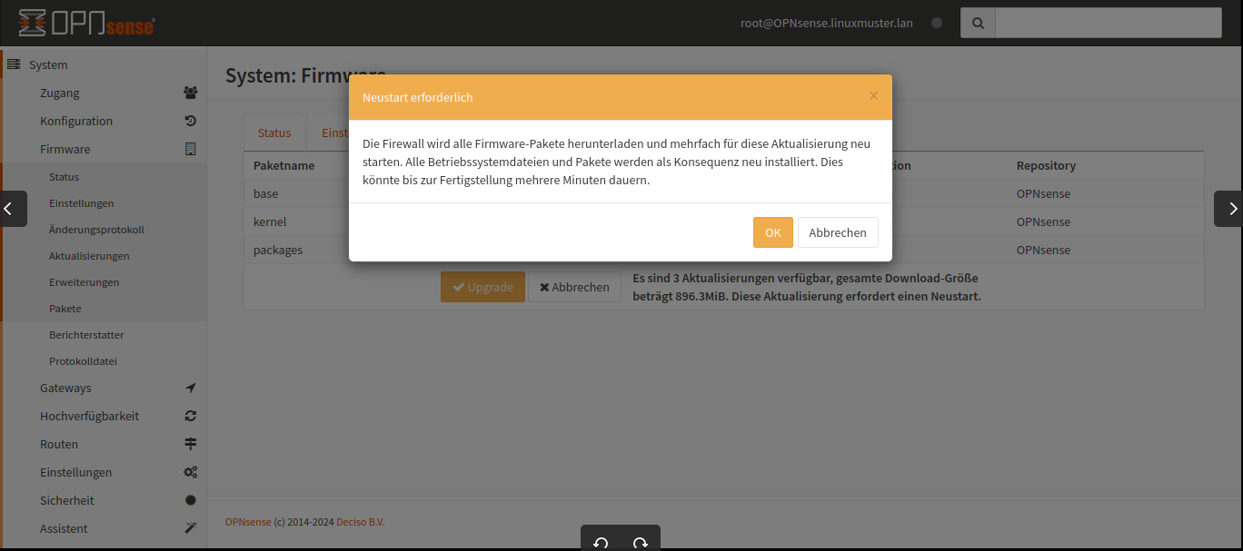 OPNsense: GUI - updates available