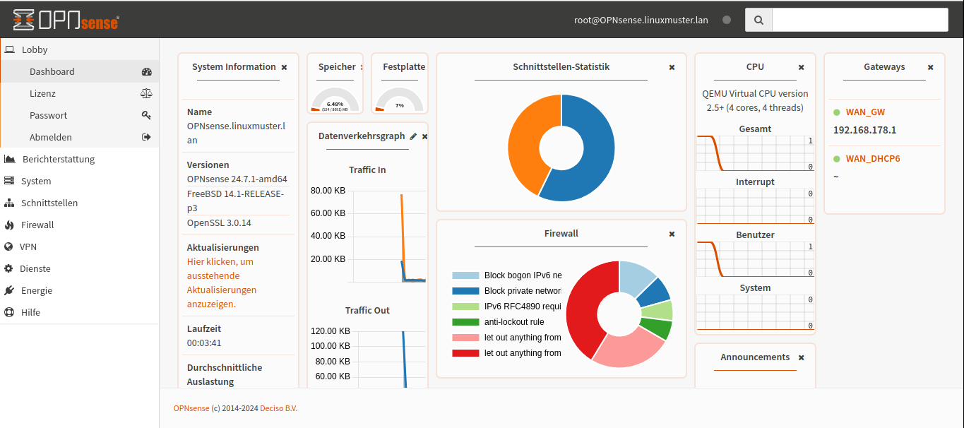 OPNsense: GUI - dashboard