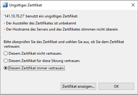 Ungültiges Zertifikat