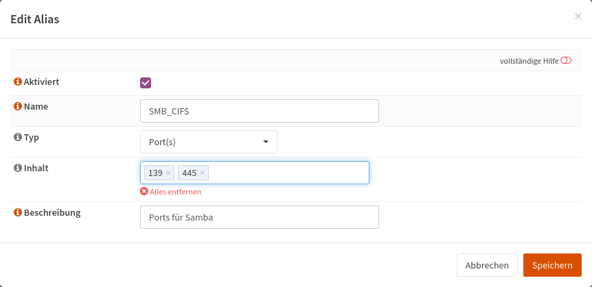 Firewall SMB Alias