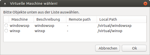 Wählen Sie eine virtuelle Maschine