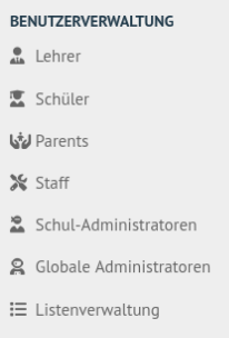 Menüeinträge der Benutzerveraltung