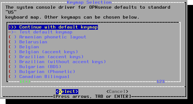 OPNsense: Installer keymap