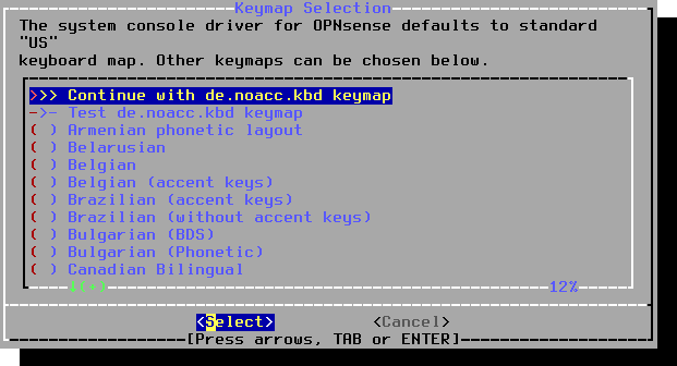 OPNsense: continue with keymap