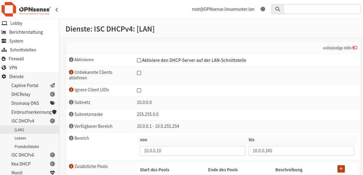 OPNsense: GUI - deactivate ISC DHCP