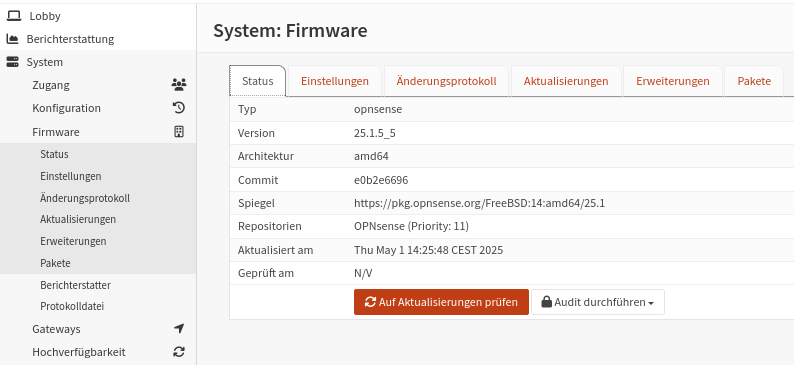 OPNsense: GUI - update