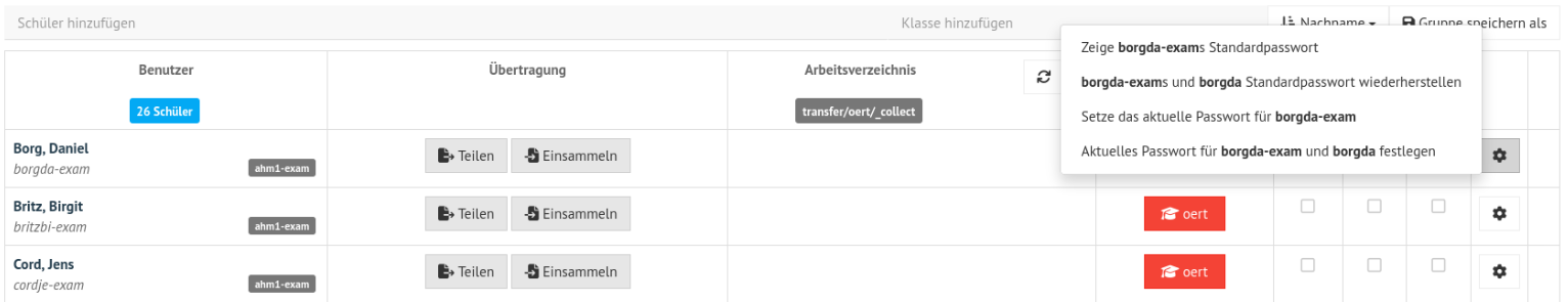 Reset exam password for users