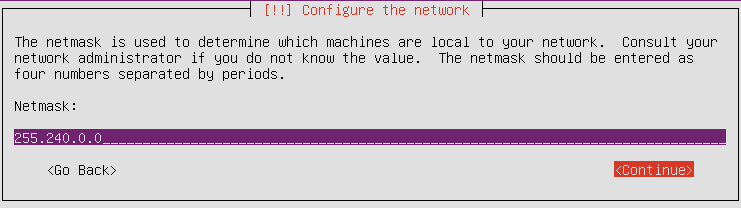 Schritt 11 der Installation des Ubuntu-Servers: Eingabe der Netzmaske