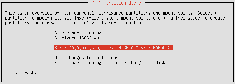 Auswahl der zu partitionierende Festplatte.